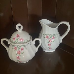 Vintage Porcelana Quinta Nova Creamer and Sugar Bowl with Lid.